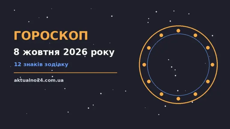 Зодіакальний календар на 8 жовтня 2026 року з символами дванадцяти знаків на тлі осіннього пейзажу